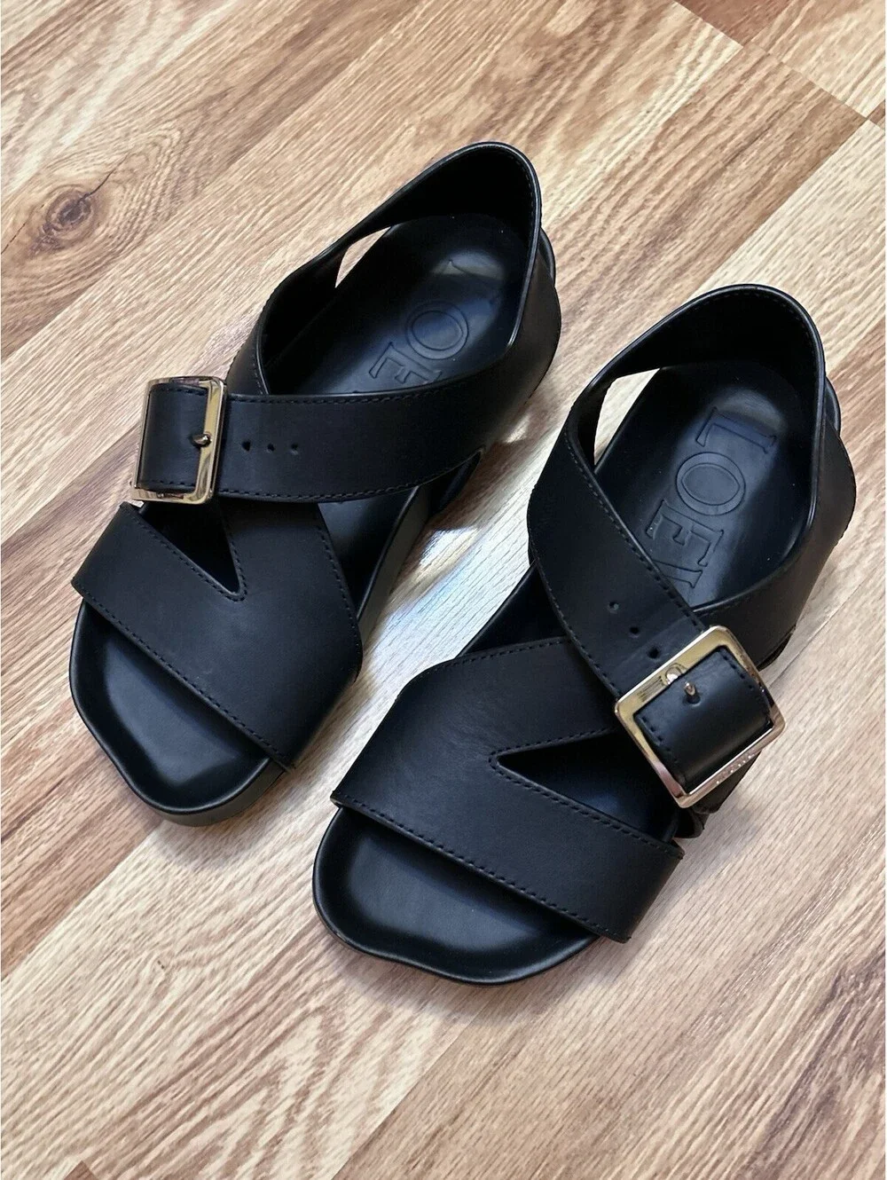Loewe Black Ease Buckle Leather Sandals 39